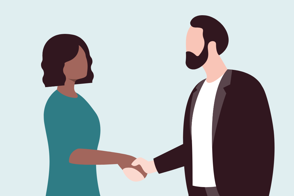 Illustration : deux personnes se serrent la main.