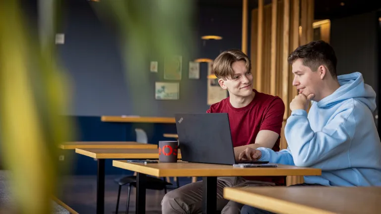 Deux collaborateurs travaillant ensemble sur un ordinateur portable, promouvant le partenariat et l’équité au travail.